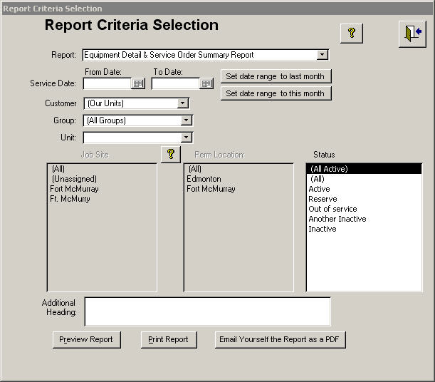 Report Critiera Selection